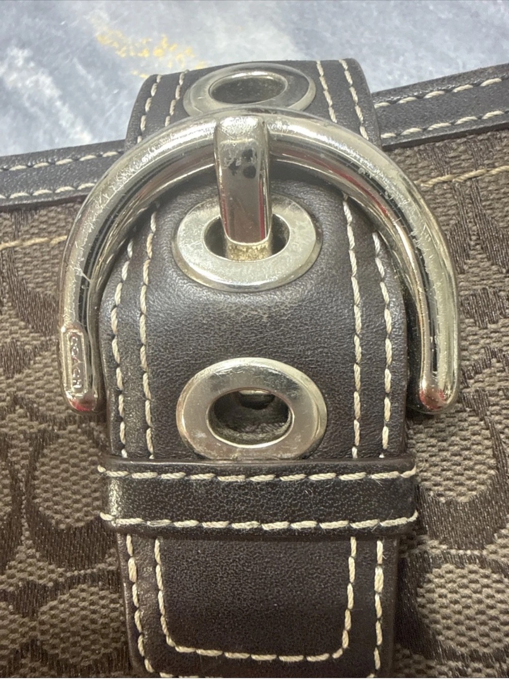 Coach Y2K Dark Brown Signature Canvas Soho Silver Tone Buckle Small Mini Wallet - Picture 8 of 14